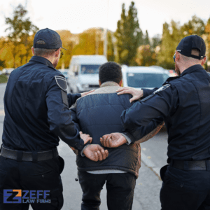 Man being taken into custody with two police officers